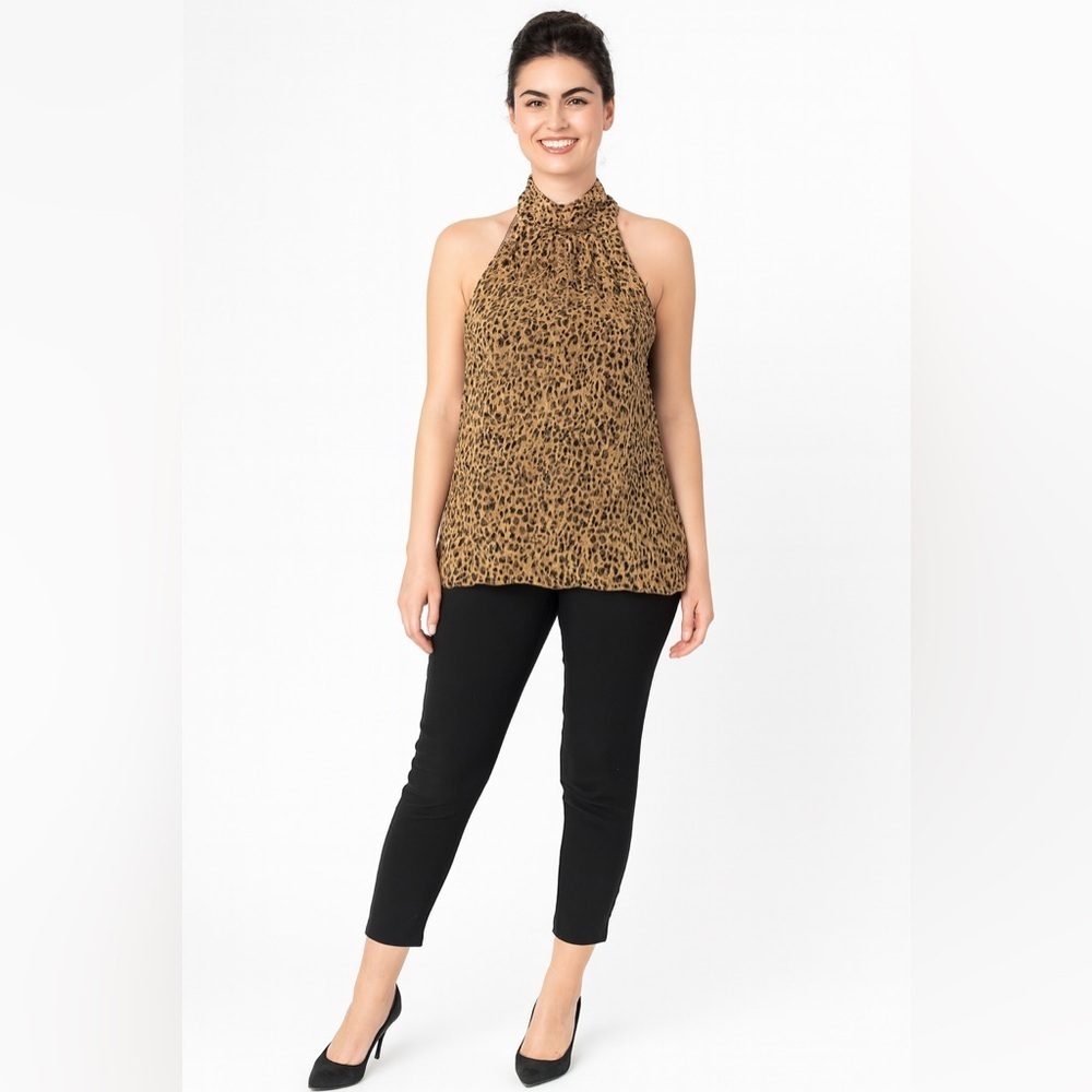 Ramy Brook Sleeveless Halter Leopard Print Top Blouse XS flowy feminine sexy